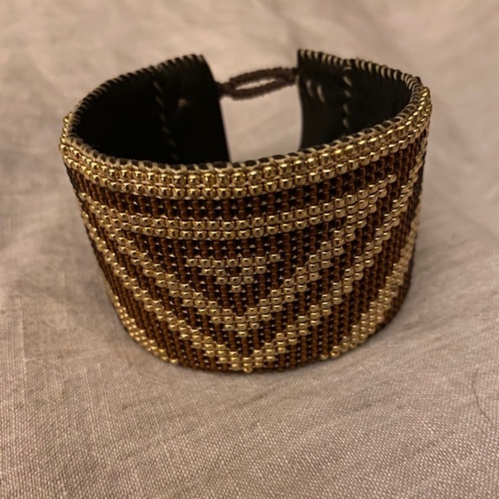 Love Heals beaded gold and brown cuff bracelet
